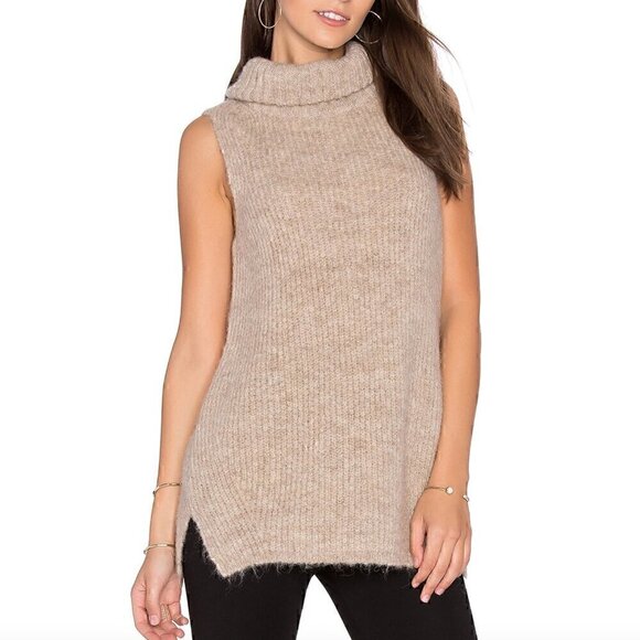 JOIE Arne Sleeveless Sweater Tan Brown Fuzzy Chunky Knit ALPACA Blend Pullover - Picture 3 of 13